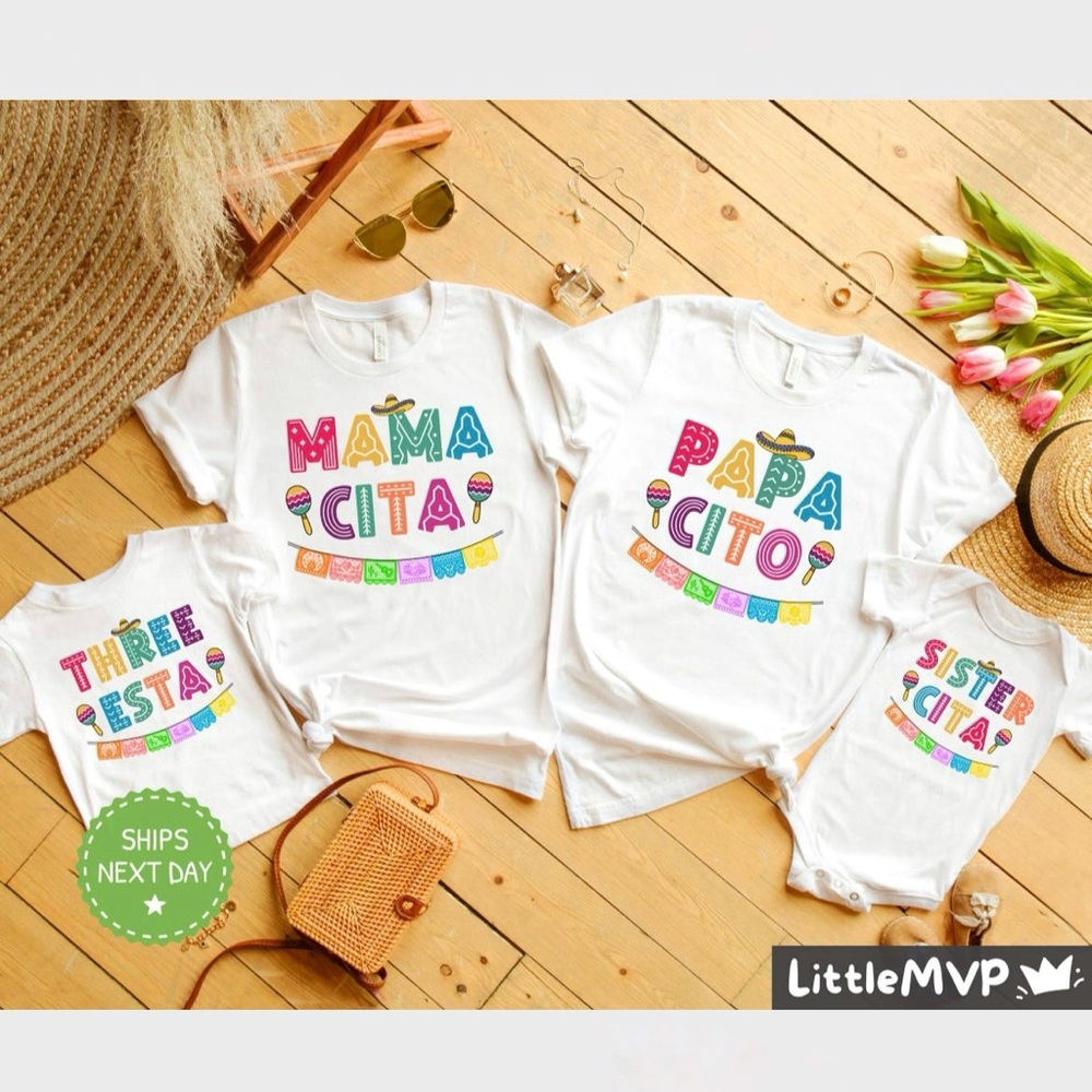 3rd Bday Three-Esta Mexican Theme T-shirts / Onesie Matching Family Set
